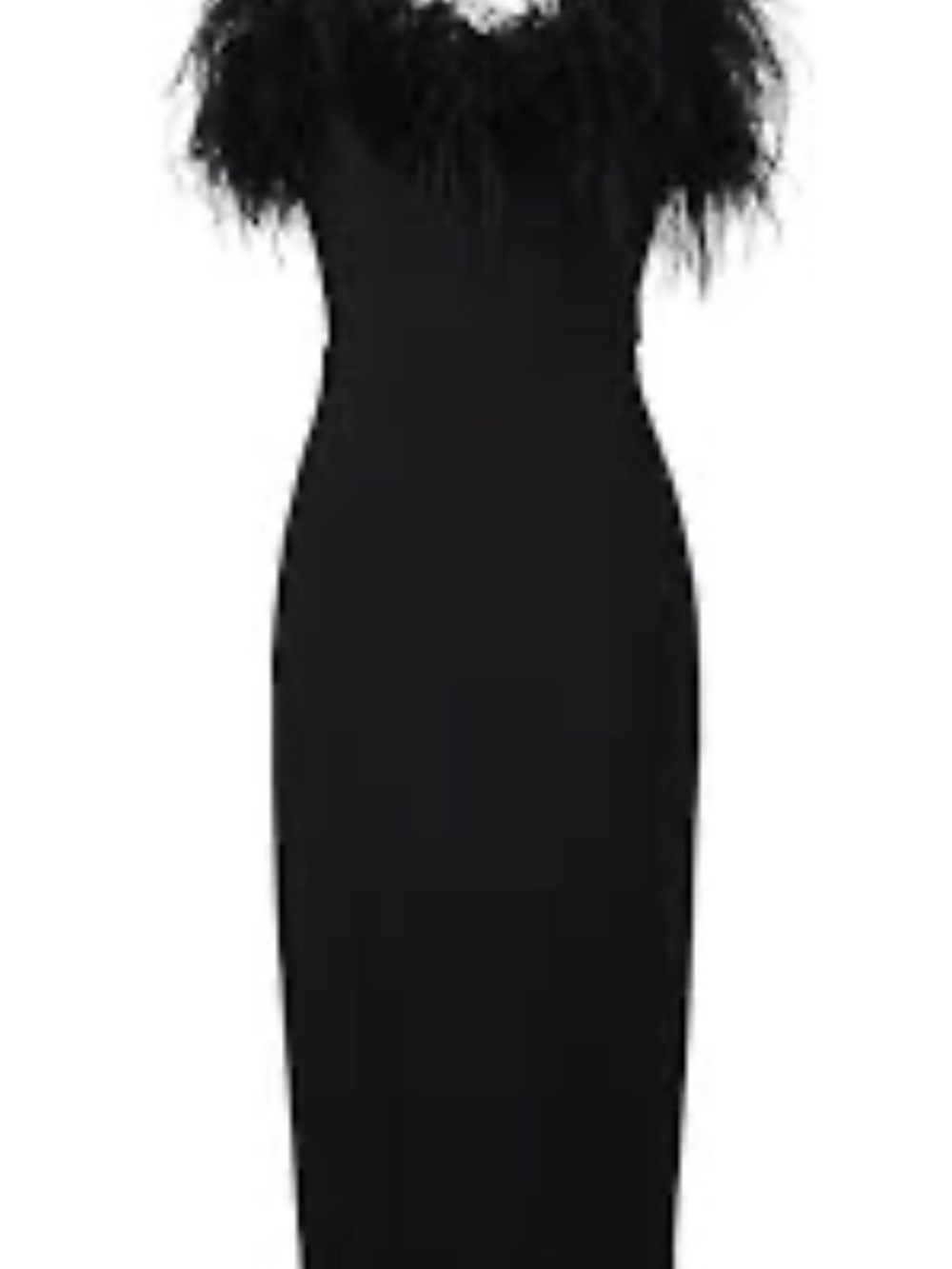 LPA Strapless Black Feather-Trim Midi Dress